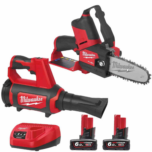 Milwaukee M12FPP2OP1-602 12V Hatchet Pruning Saw & Blower Kit with 2 x 6.0 Ah Batteries & Charger 4933492139