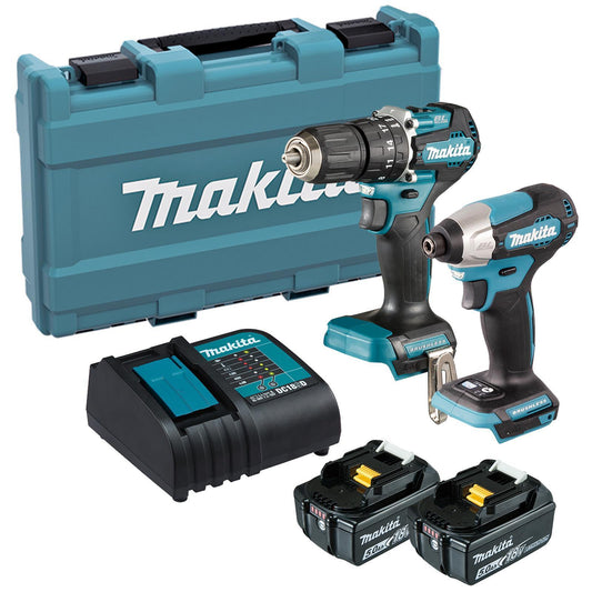 Makita DLX2414ST 18V Brushless Twin Pack Combi Drill & Impact Driver With 2 x 5.0Ah Batteries Charger & Case