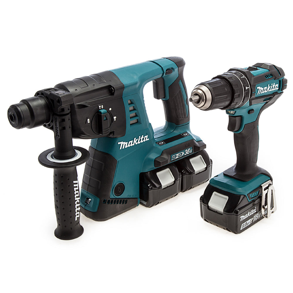 Makita DLX2137PTJ 18V Combi Drill + Rotary Hammer Drill With 4 x 5.0Ah Batteries, Charger & Case