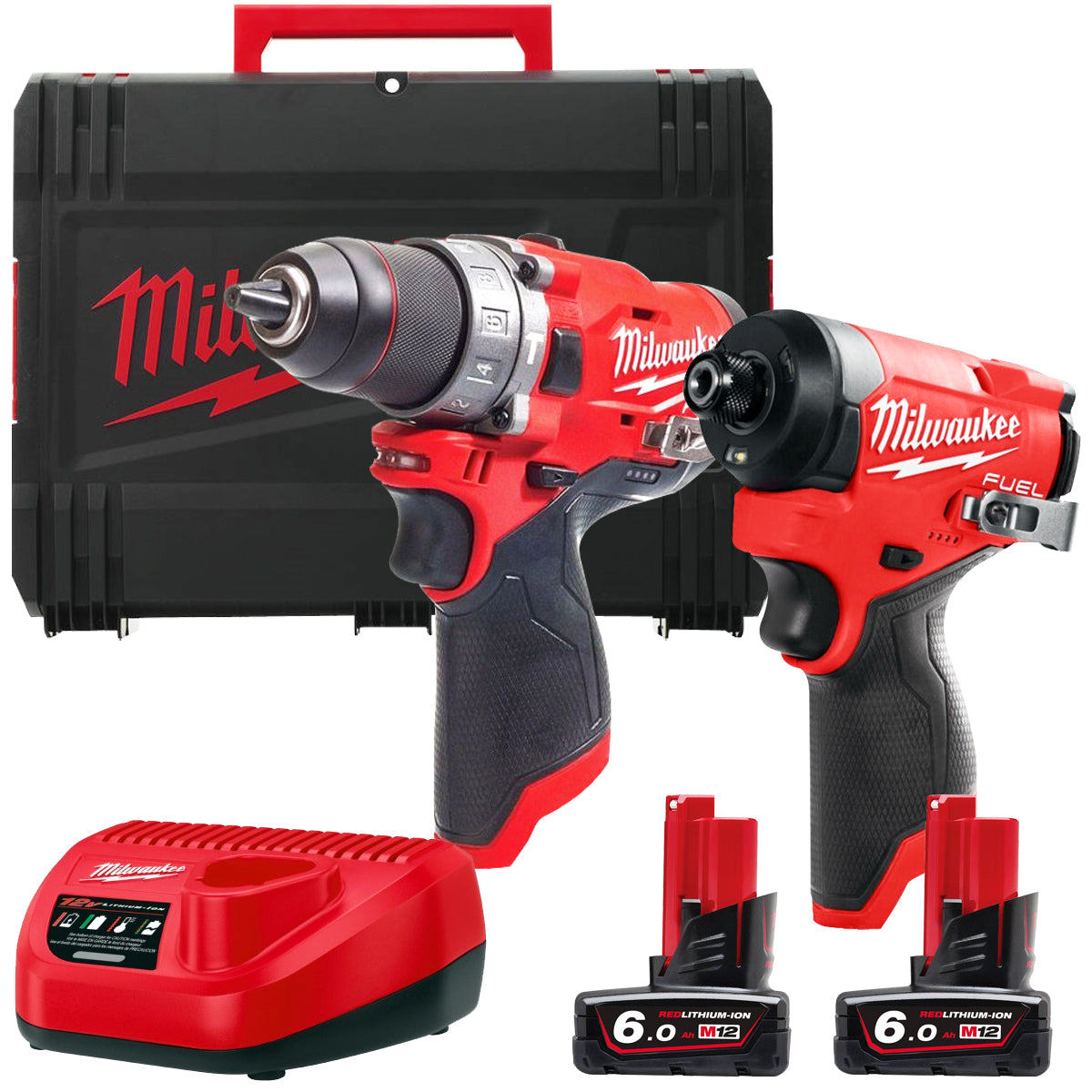 Milwaukee M12FPP2A2-602X 12V Fuel Brushless Combi Drill & Impact Driver with 2 x 6.0Ah Batteries Charger & Case 4933480589