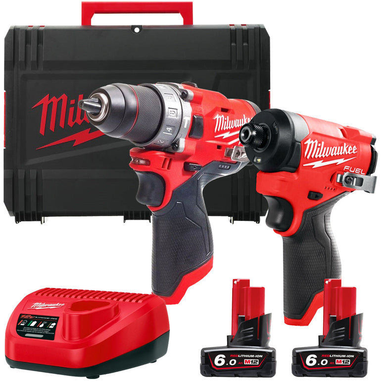 Milwaukee M12FPP2A2-602X 12V Fuel Brushless Combi Drill & Impact Driver with 2 x 6.0Ah Batteries Charger & Case 4933480589