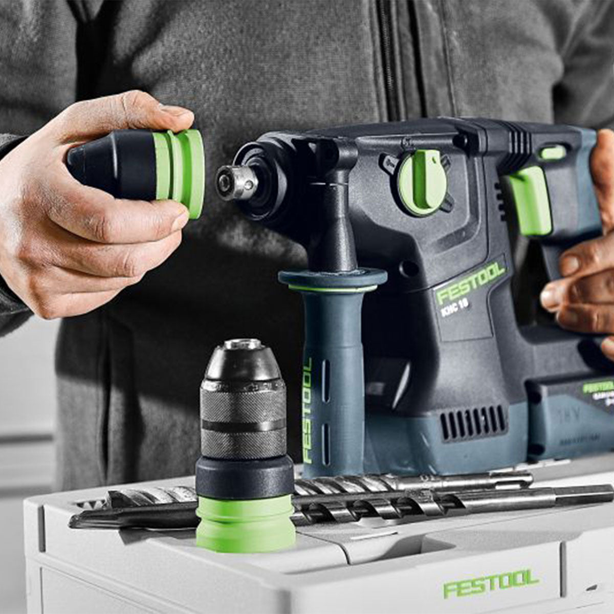 Festool KHC 18 EB-Basic 18V Brushless Rotary Hammer Drill - 577447 With 2 x 5.0Ah Battery & Charger