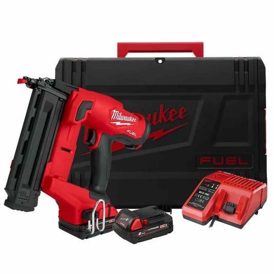 Milwaukee M18FN18GS-202X 18V FUEL Brushless Straight Finish Nailer 18G with 2 x 2.0Ah Battery, Charger & Case 4933471408