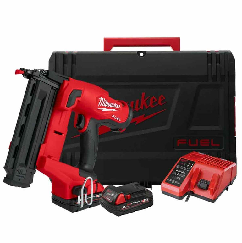 Milwaukee M18FN18GS-202X 18V FUEL Brushless Straight Finish Nailer 18G with 2 x 2.0Ah Battery, Charger & Case 4933471408