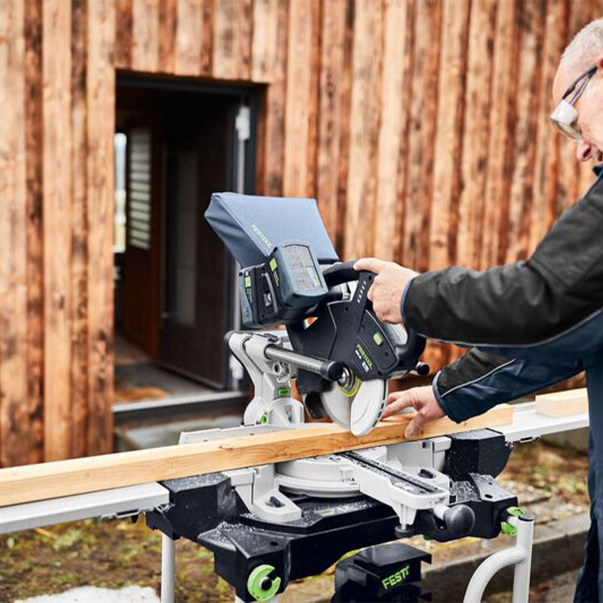 Festool KSC 60 EB-Basic 36V Master Edition Brushless 216mm Sliding Compound Mitre Saw with 2 x 5.0Ah Battery & Rapid Charger