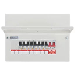BRITISH GENERAL FORTRESS 12-MODULE 8-WAY POPULATED MAIN SWITCH CONSUMER UNIT (332PX)