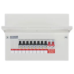 BRITISH GENERAL FORTRESS 12-MODULE 8-WAY POPULATED MAIN SWITCH CONSUMER UNIT