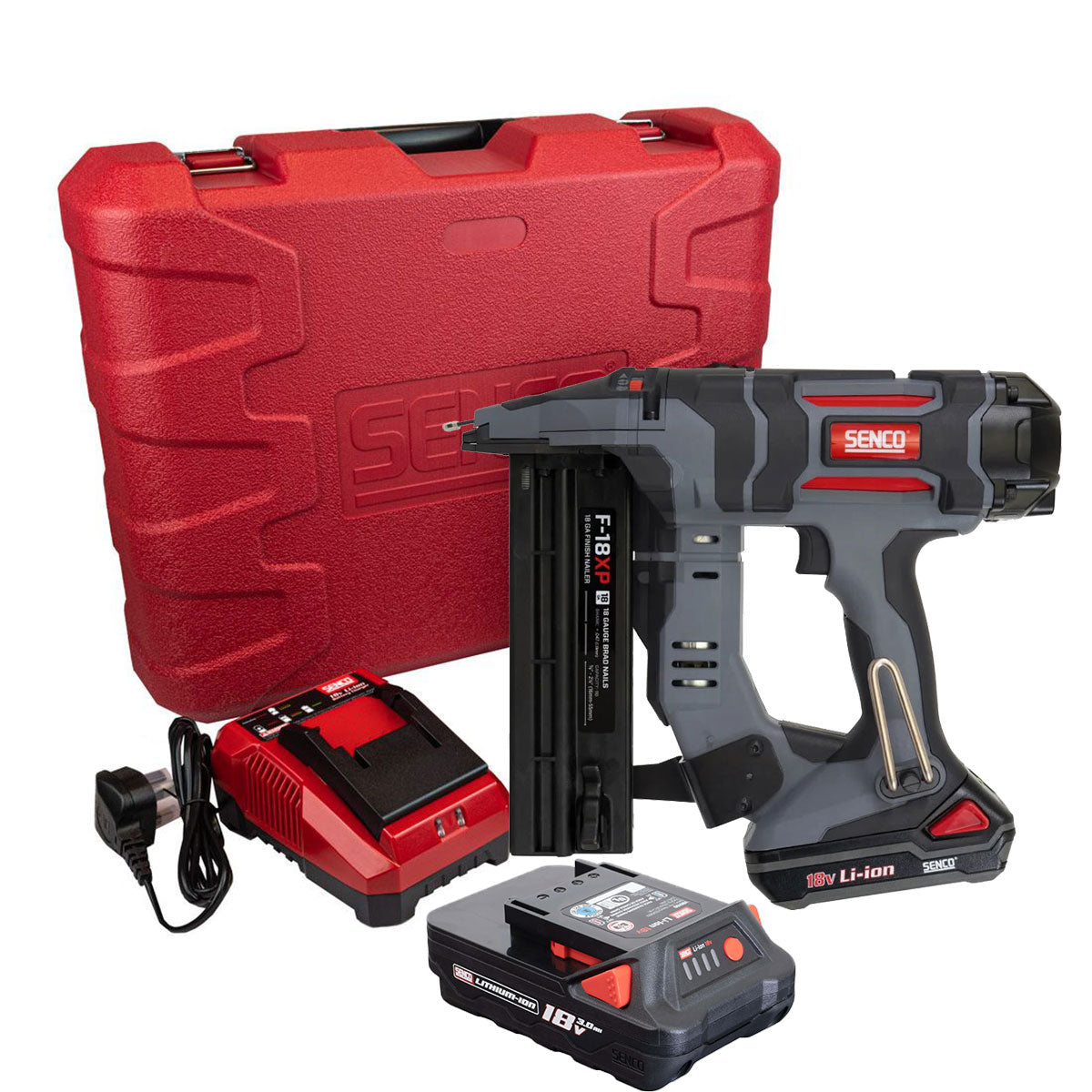 Senco 10M7001N F-18 Fusion 18 Gauge Brad Nailer 18V With 1 x 2.0Ah & 1 x 3.0Ah Batteries, Charger and Case