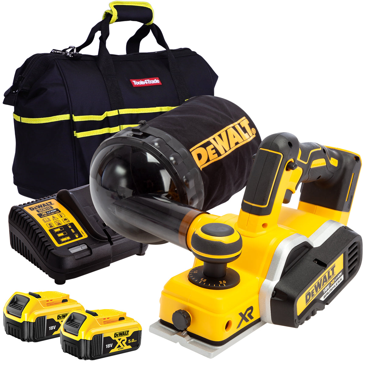 Dewalt DCP580P2 18V Brushless 82mm Planer with 2 x 5.0Ah Batteries, Charger & Bag