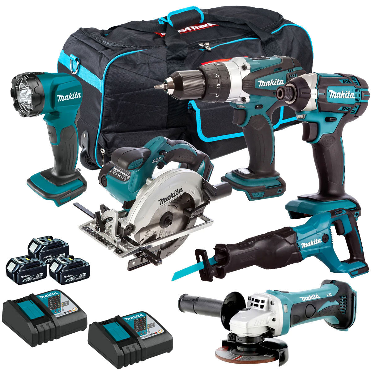 Makita 18V 6 Piece Tool Kit 3 x 5.0Ah Batteries & Charger T4TKIT-3424