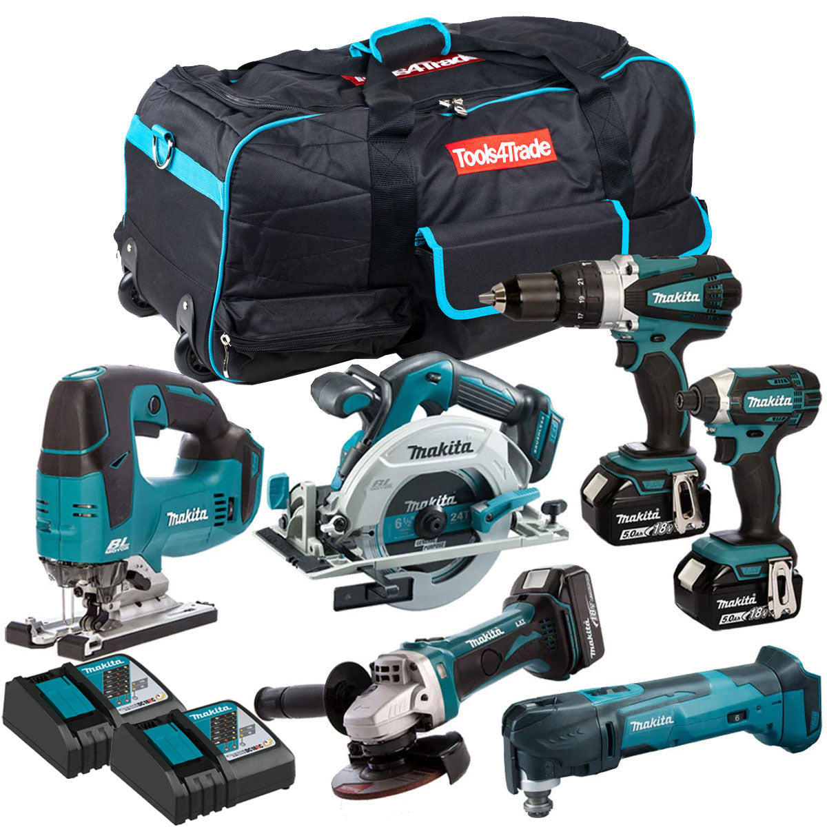 Makita 18V 6 Piece Tool Kit with 3 x 5.0Ah Batteries & Charger T4TKIT-3663