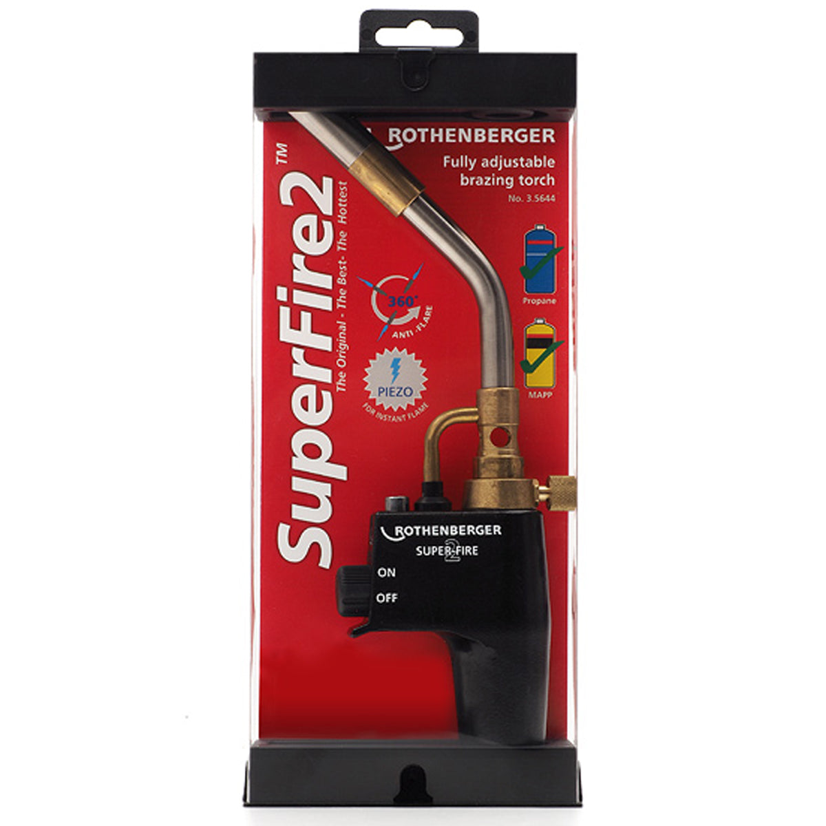 Rothenberger Super Fire 2 Gas Blow Torch 35644X With 1.5m Torch Extension Hose & Hot Tool Bag