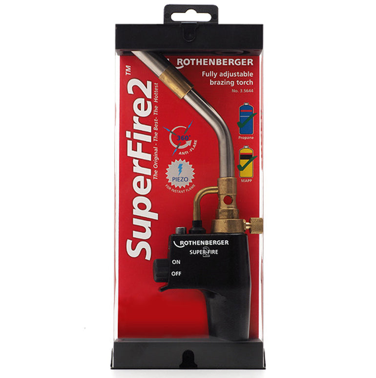 Rothenberger Super Fire 2 Gas Blow Torch 35644X With 1.5m Torch Extension Hose & Hot Tool Bag