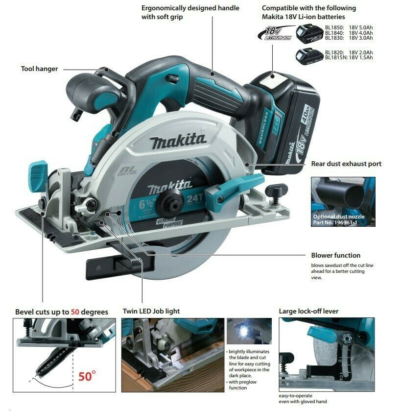 Makita DHS680Z 18V Brushless Circular Saw 165mm Body Only + Guide Rail & Adapter