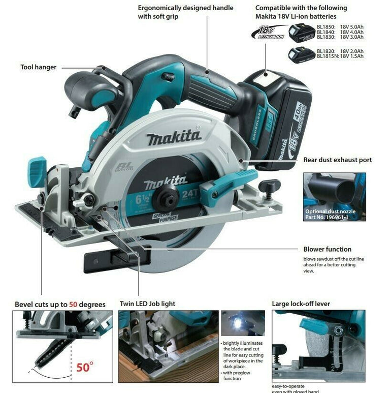 Makita DHS680Z 18V Brushless Circular Saw 165mm Body Only + Guide Rail & Adapter