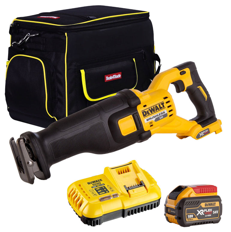 Dewalt DCS388N 54V Flexvolt Brushless Reciprocating Saw with 1 x 9.0Ah Battery Charger & 20