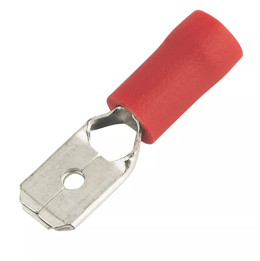 INSULATED RED 6.3MM PUSH-ON (M) CRIMP 100 PACK