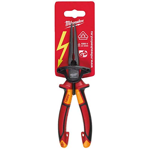 Milwaukee Pliers VDE Long 45 Deg Round Nose 205mm Insulated Electrical 10,000V