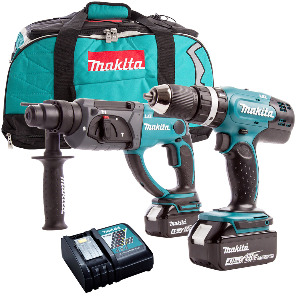 Makita DLX2025T 18V LXT Combi Drill & SDS+ Drill Twin Kit With 2 x 5.0Ah Batteries Charger In Bag