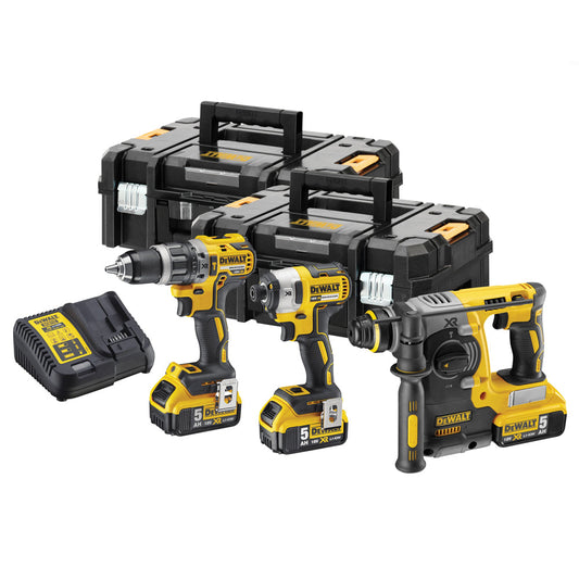 Dewalt DCK368P3T 18V XR 3 Piece Brushless Kit with 3 x 5.0Ah Batteries In 2 x TSTAK II Toolboxes