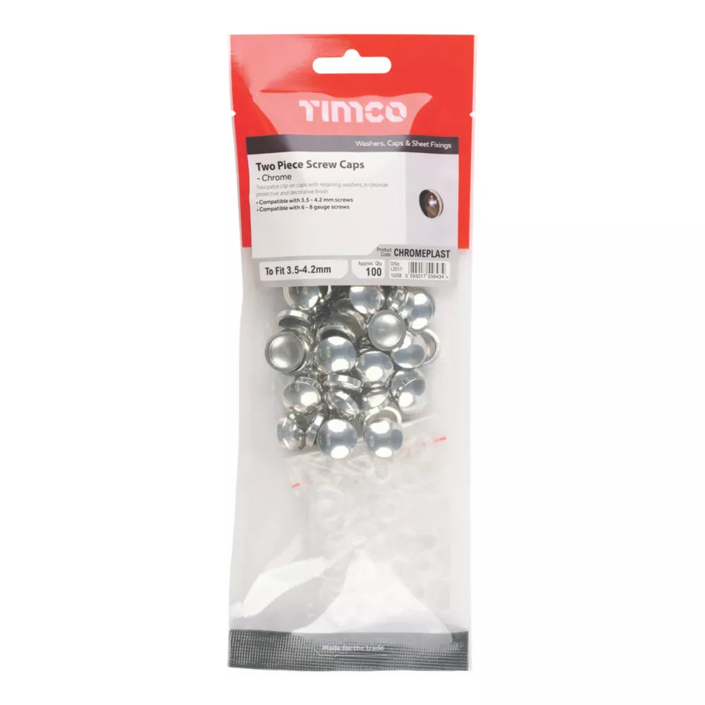 TIMCO SCREW CAPS CHROME 6-8GA 100 PACK