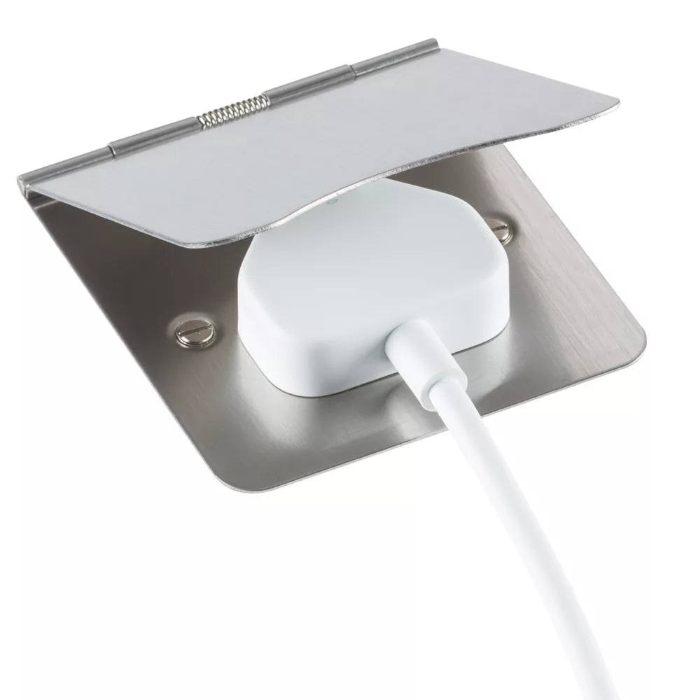 KNIGHTSBRIDGE FPR7UBCW 13A 1-GANG UNSWITCHED FLOOR SOCKET BRUSHED CHROME WITH WHITE INSERTS