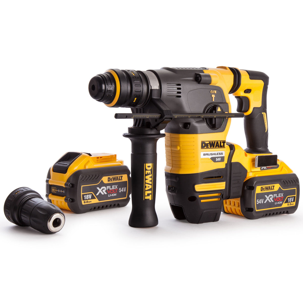 Dewalt DCH334X2 54V FlexVolt Brushless SDS+ Hammer Drill with 2 x 9.0Ah Batteries Charger & Case