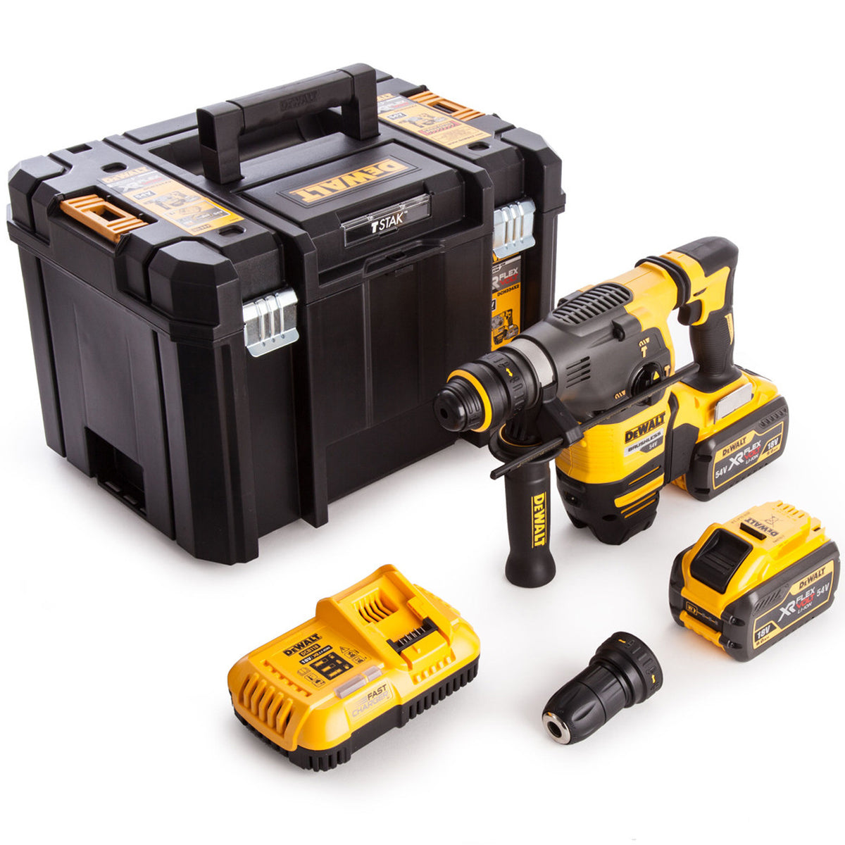 Dewalt DCH334X2 54V FlexVolt Brushless SDS+ Hammer Drill with 2 x 9.0Ah Batteries Charger & Case