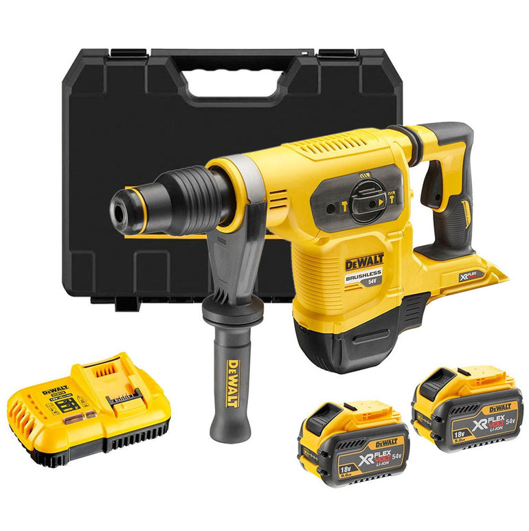 Dewalt DCH481X2 54V FlexVolt Brushless SDS Max Hammer Drill with 2 x 9.0Ah Batteries Charger & Case