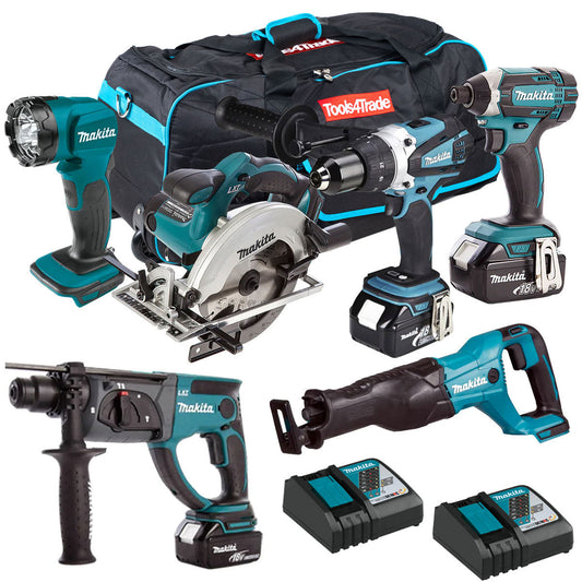 Makita 18V 6 Piece Tool Kit 3 x 5.0Ah Batteries & Charger T4TKIT-4304