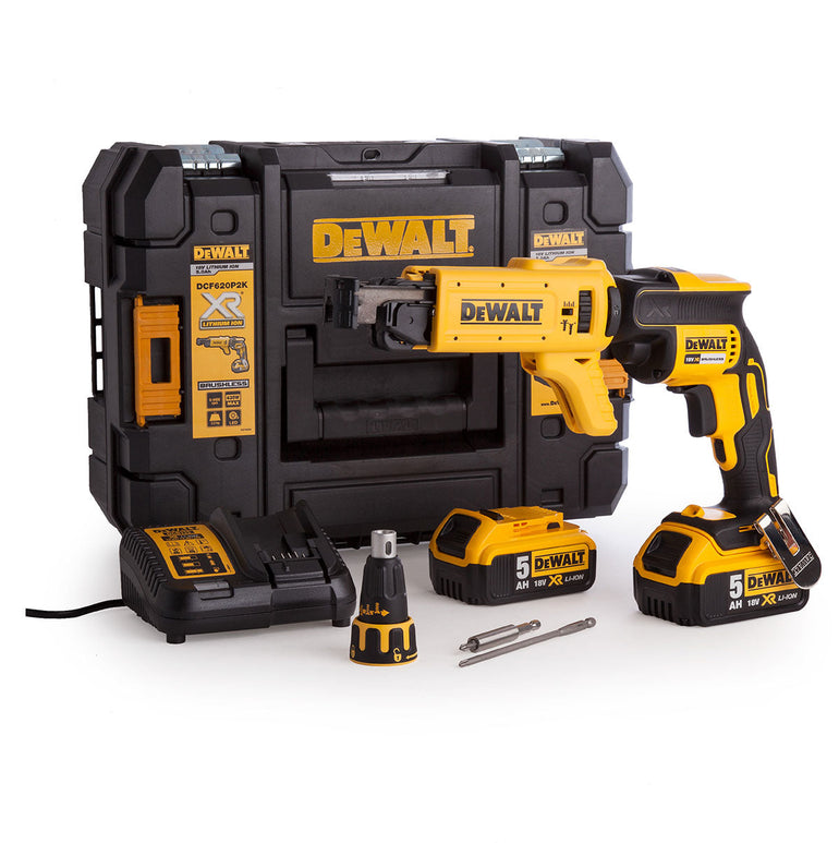 DeWalt DCF620P2K 18V XR Brushless Collated Drywall Screwdriver with 2 x 5.0Ah Batteries Charger & Case