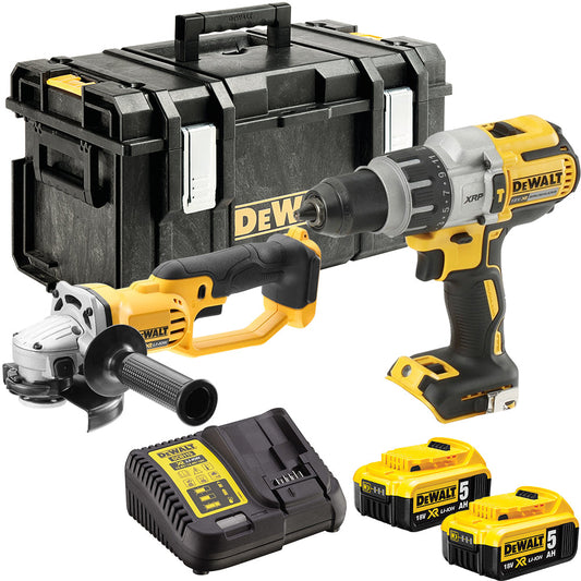 Dewalt DCK278P2 18V Combi Drill & Angle Grinder Twin Kit 2 x 5.0Ah Battery & Box