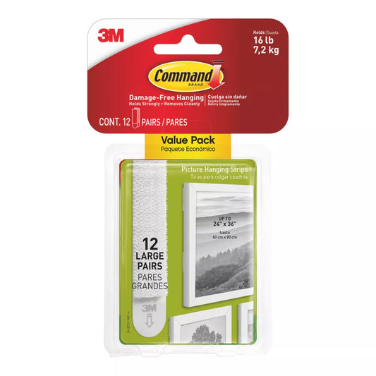 COMMAND SELF-ADHESIVE PICTURE HANGING STRIPS LARGE 12 PACK