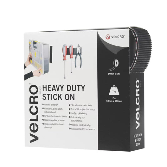 VELCRO BRAND BLACK HEAVY DUTY STICK-ON TAPE 5M X 50MM