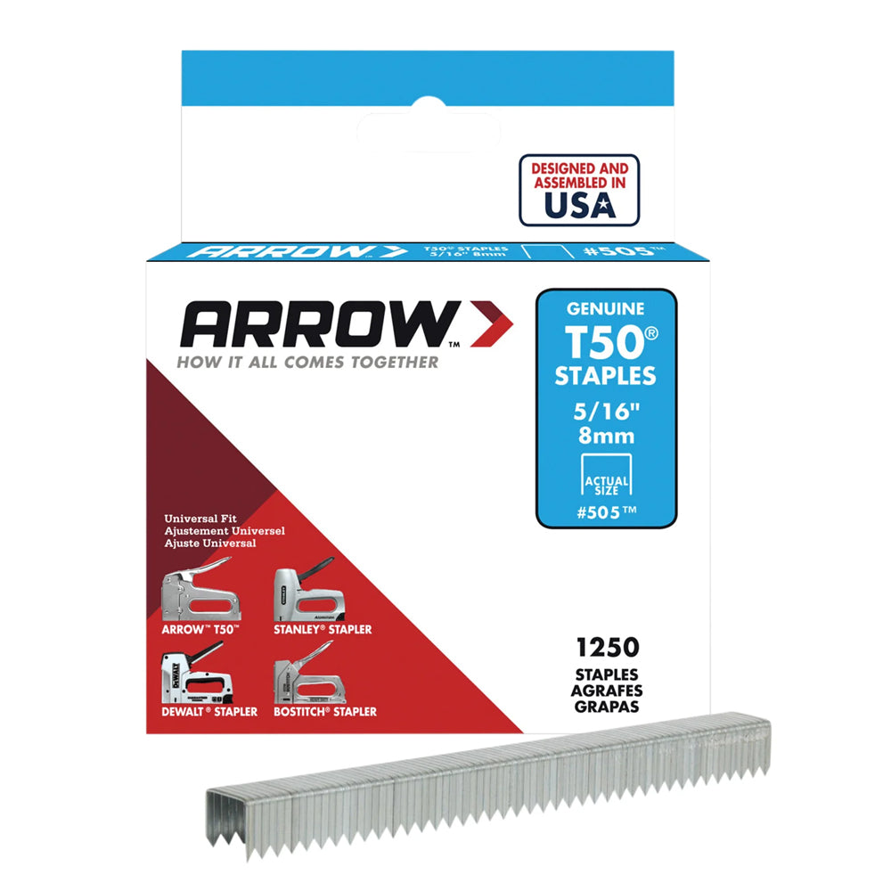 Arrow T50 Staples 8mm (5/16in) Box Of 1250 ARRT50516S