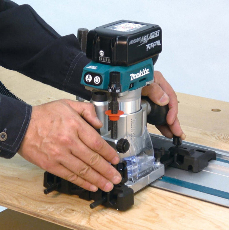 Makita DRT50Z 18V Brushless Router Trimmer With Plunge Router Base & Dust Nozzle Set