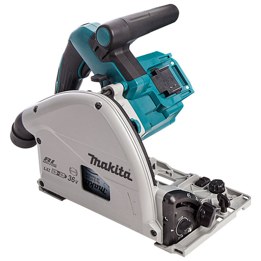 Makita DSP600ZJ 36V Brushless 165mm Plunge Saw with 2 x 5.0Ah Battery & Charger + Accessories