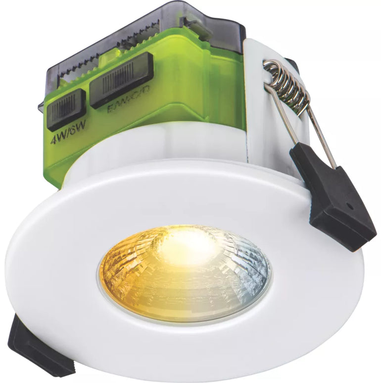 LUCECO FTYPE MK 2 FLAT FIXED CYLINDER FIRE RATED LED DOWNLIGHT DIM TO WARM & CCT WHITE 4-6W 675/690LM