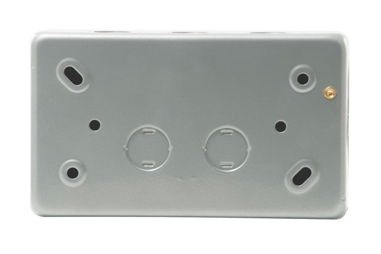 BRITISH GENERAL 13A 2-GANG SP SWITCHED METAL CLAD PASSIVE RCD SWITCHED SOCKET WITH WHITE INSERTS