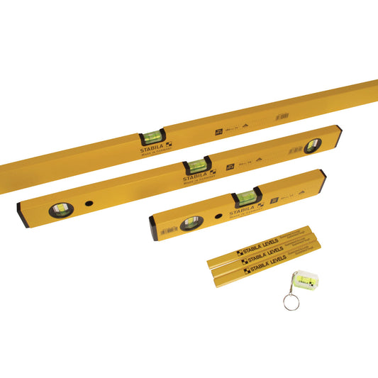 Stabila STB70-2-COMBI 70-2 Spirit Level 3 Pieces Set 180cm, 60cm, 30cm With Pencils & Keyring - 14955