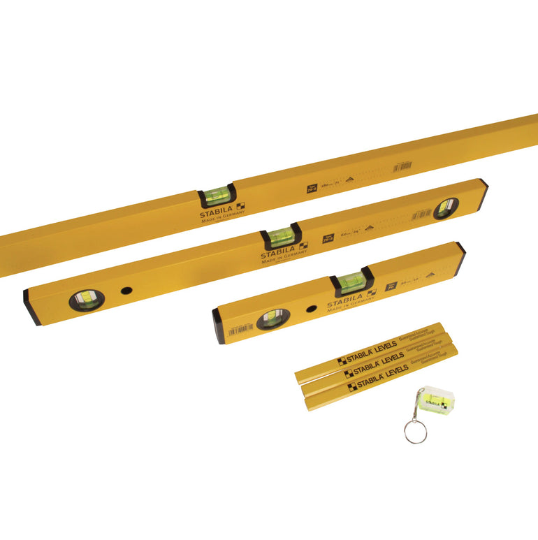 Stabila STB70-2-COMBI 70-2 Spirit Level 3 Pieces Set 180cm, 60cm, 30cm With Pencils & Keyring - 14955