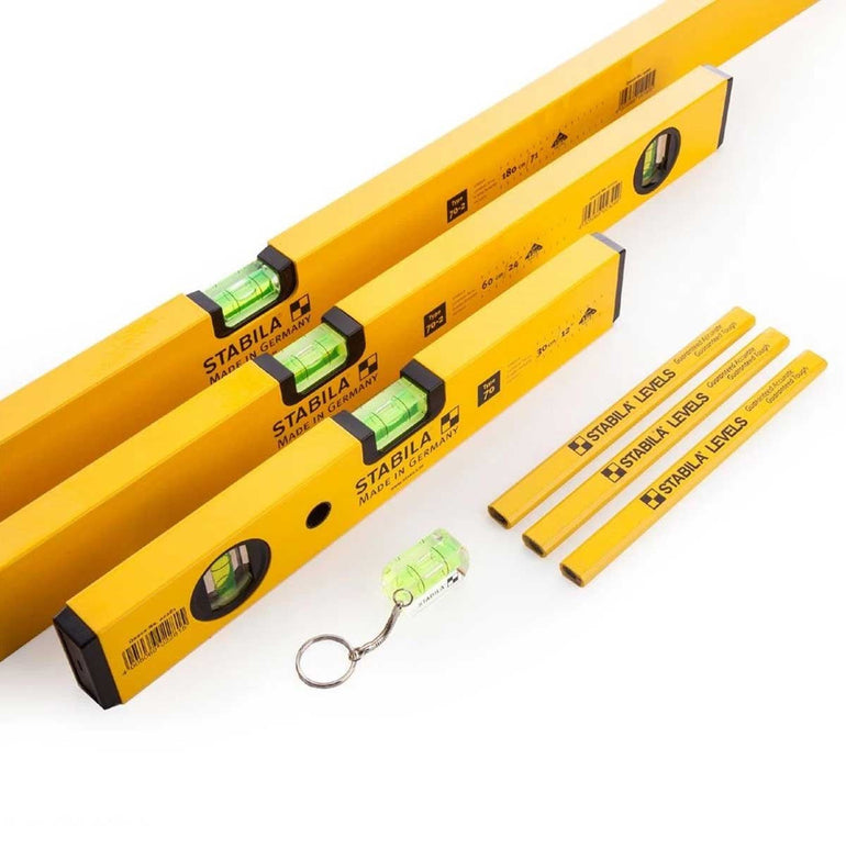 Stabila STB70-2-COMBI 70-2 Spirit Level 3 Pieces Set 180cm, 60cm, 30cm With Pencils & Keyring - 14955