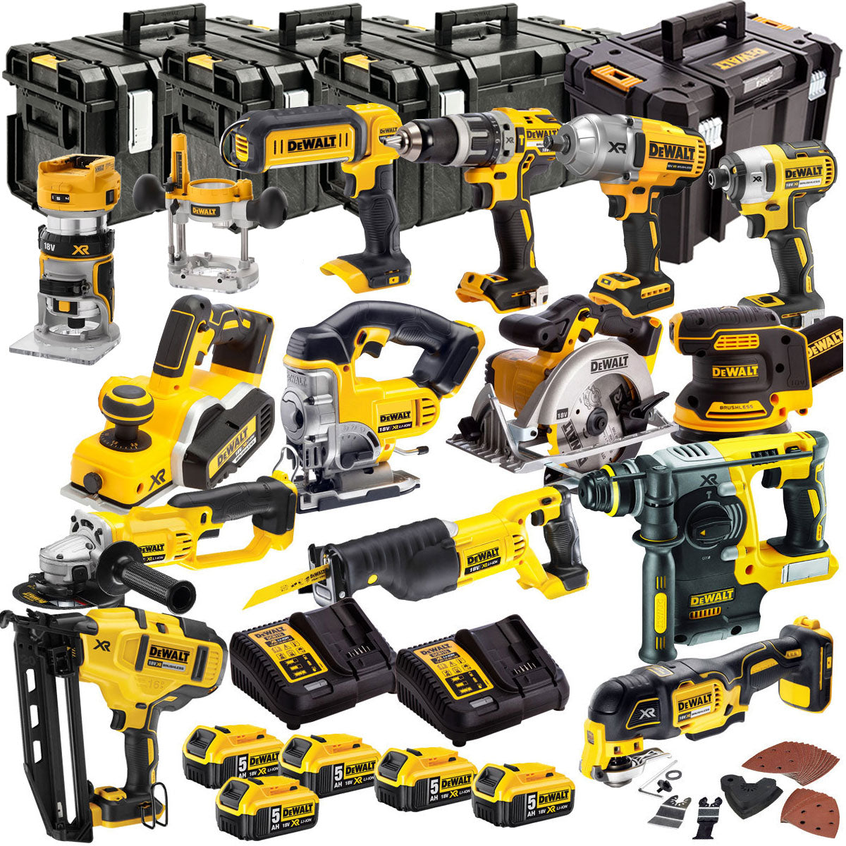 Dewalt 18V 14 Piece Power Tool Kit with 5 x 5.0Ah Batteries T4TKIT-4818