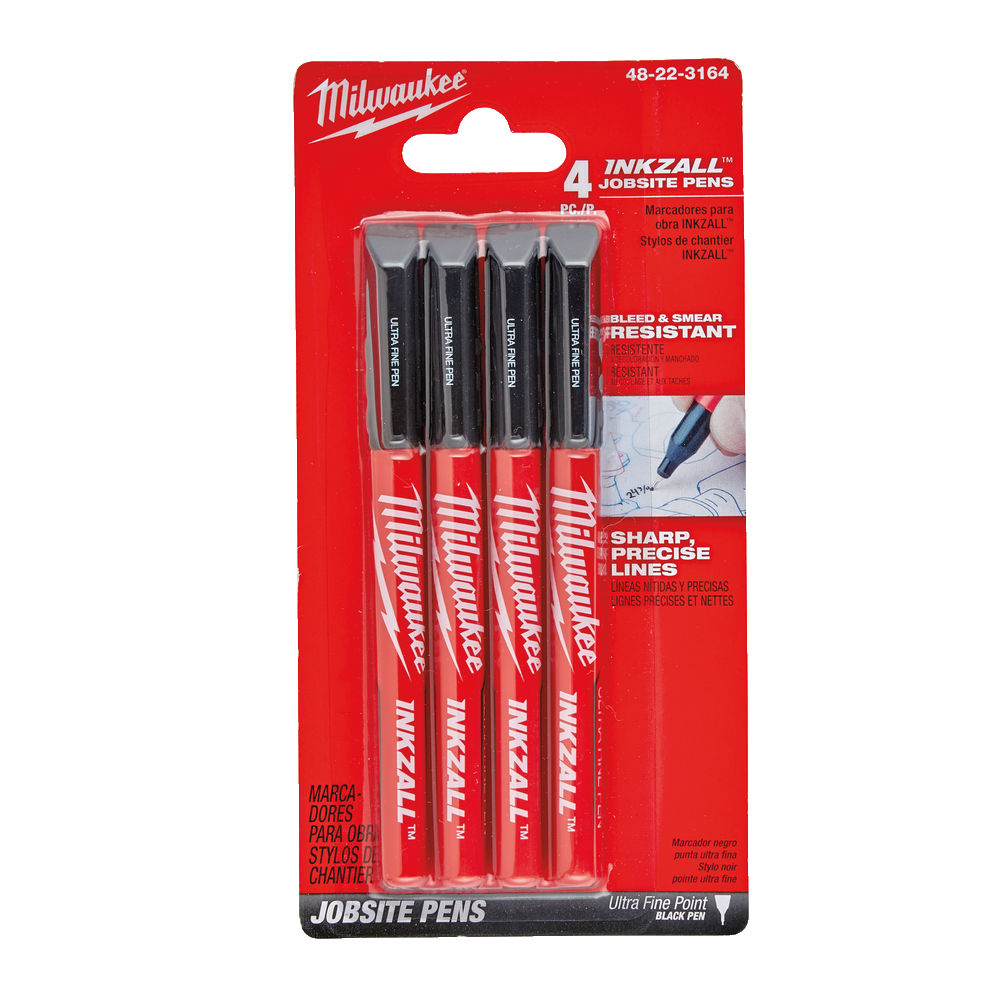 Milwaukee 48223164 - INKZALL Jobsite Fine Tip Black Pens - 4pc