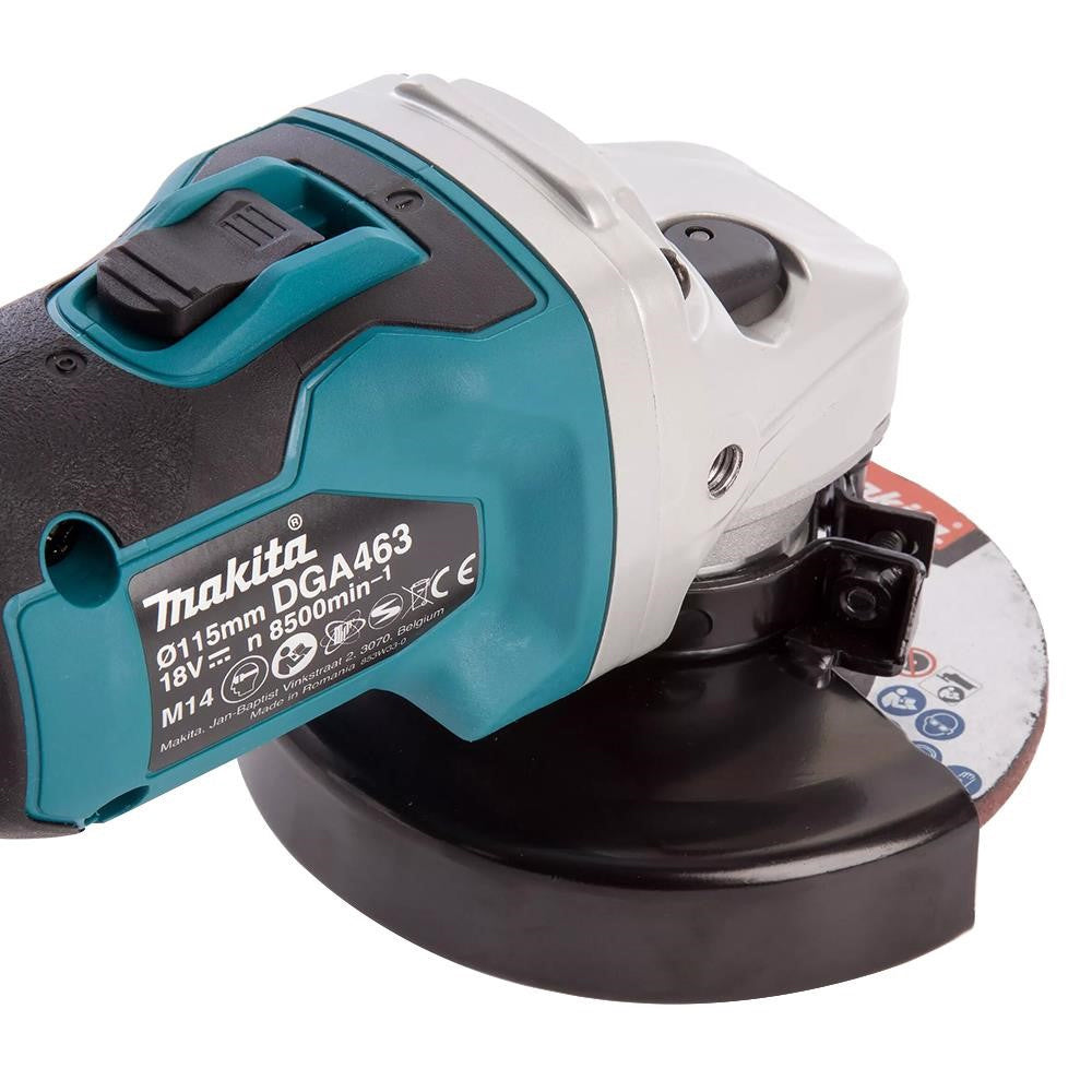 Makita DGA463Z 18V Brushless 115mm Angle Grinder with 1 x 5.0Ah Battery Charger & 18" Bag