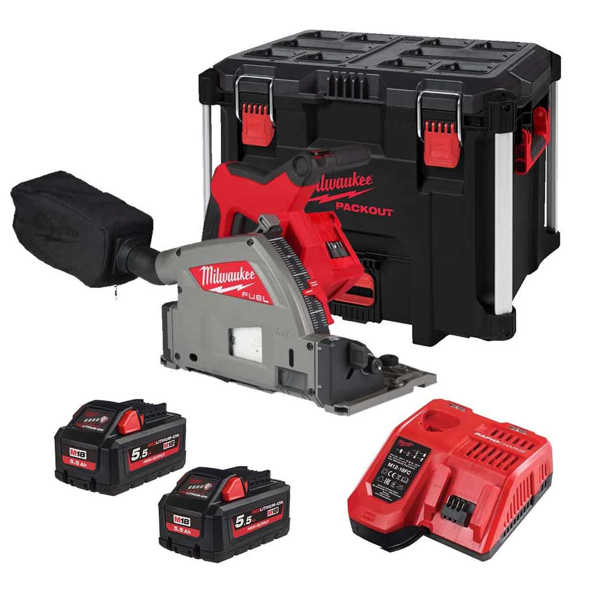 Milwaukee M18FPS55-552P 18V 165mm Fuel Brushless Plunge Saw with 2 x 5.5Ah Battery & Guide Rail Kit