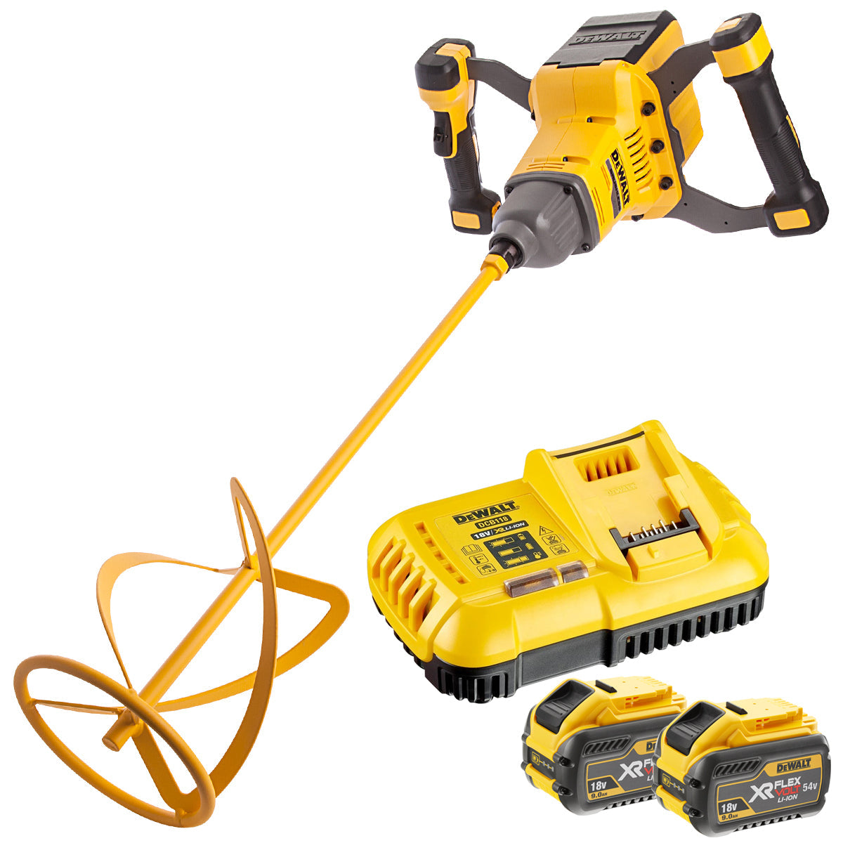 Dewalt DCD240X2 54V Flexvolt Brushless Paddle Mixer with 2 x 9.0Ah Batteries & Charger