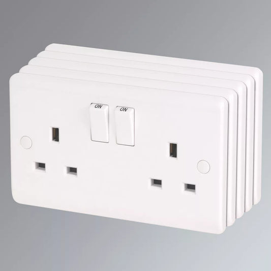 LAP 13A 2-GANG DP SWITCHED PLUG SOCKET WHITE 5 PACK (49620)