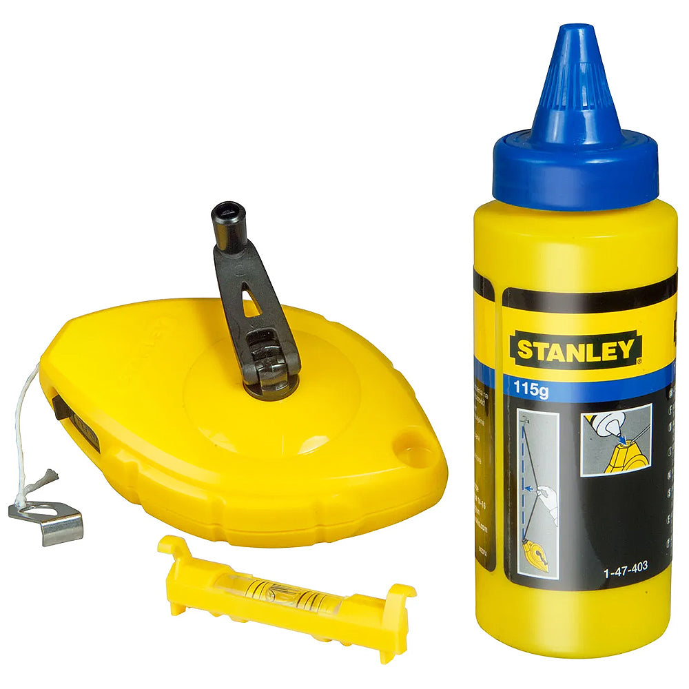 Stanley 0-47-443 Chalk Line 30m Blue Chalk & Level STA047443