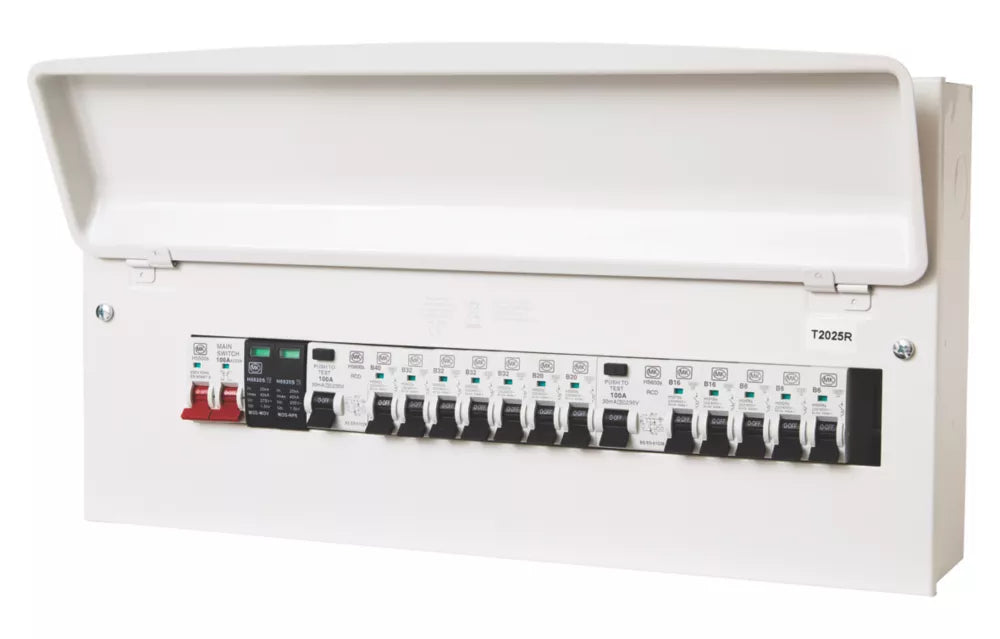 MK SENTRY 21-MODULE 12-WAY POPULATED DUAL RCD CONSUMER UNIT WITH SPD